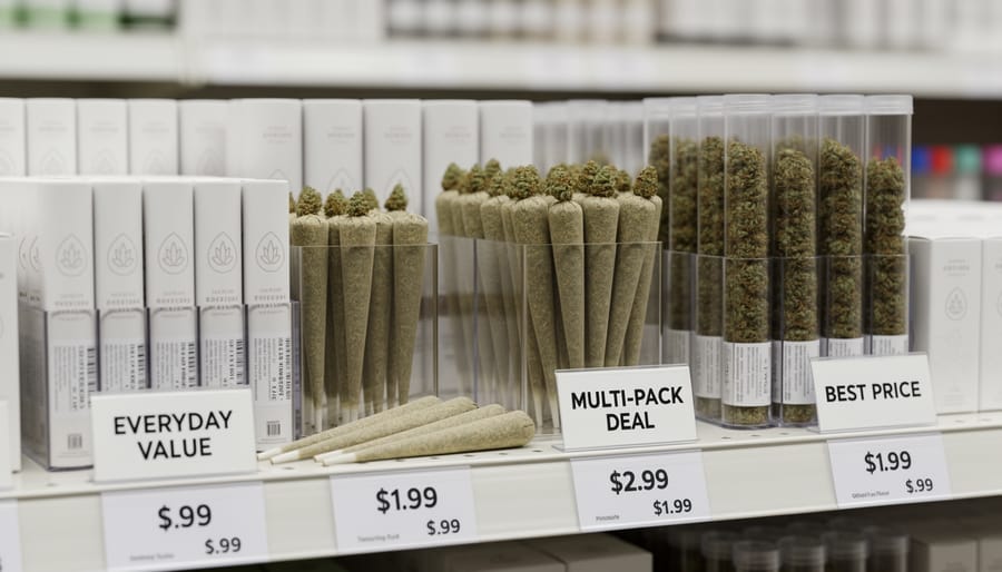 Full-size CBD pre-rolls arranged for a value-focused purchase scene